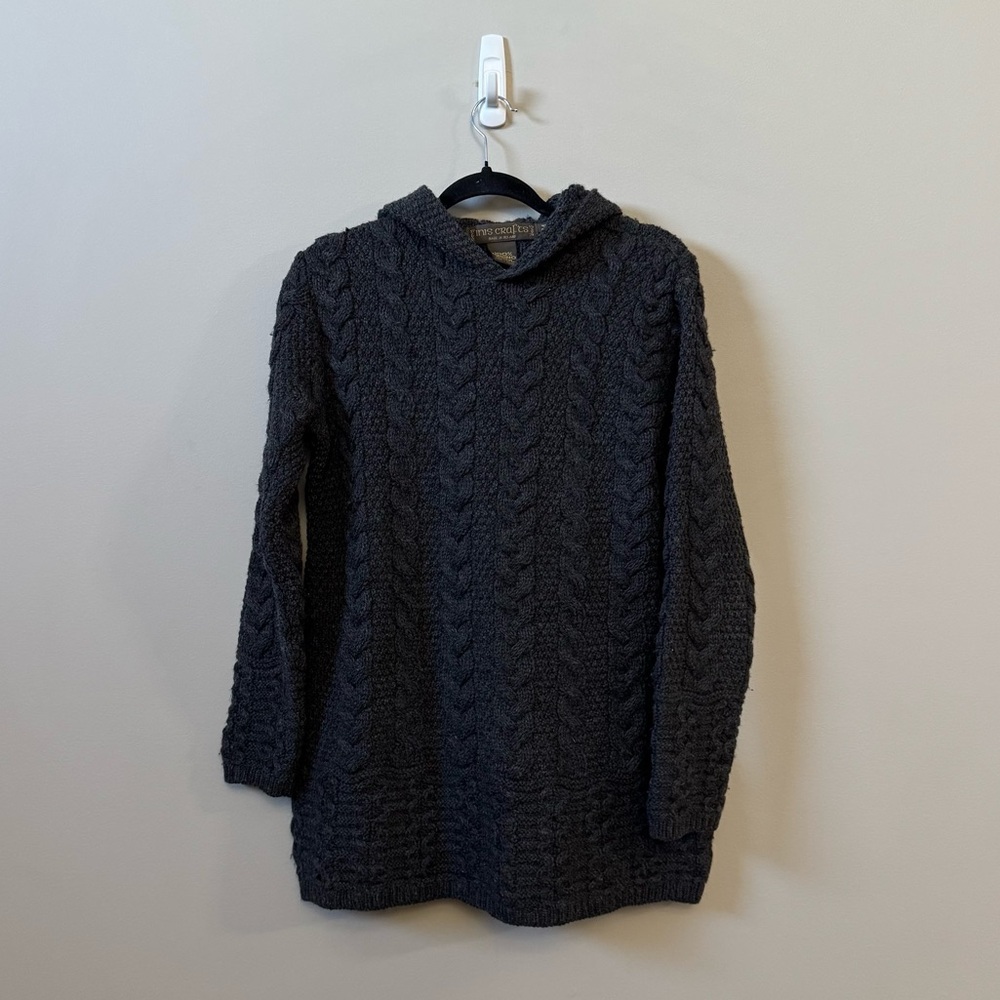 Inis Crafts 100% Merino wool Ireland cable knit pullover knit sweater hoodie